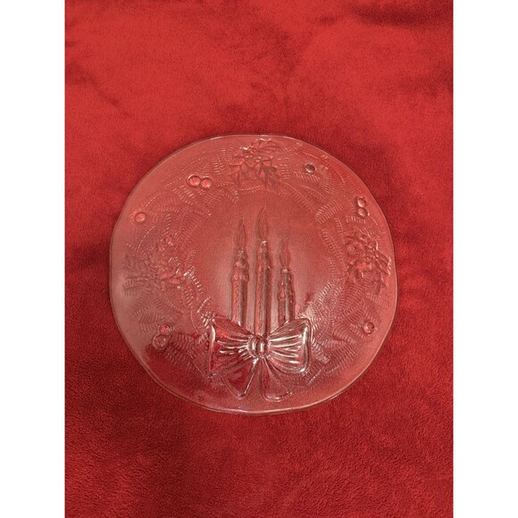 Christmas Vintage Pilgrim Glass Wreath Candle Holiday Serving Platter Plate 12.5 - Picture 10 of 10